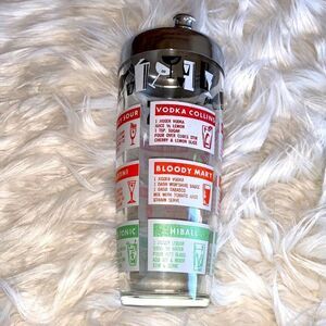 Mid Century Cocktail Recipes Shaker /  Vintage Glass Chrome Cocktail Shaker